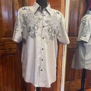 Roar Gray Embroidered Casual Short Sleeve